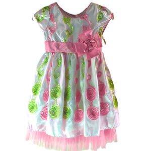 Jona Michelle Puff Cap Sleeve White/Floral Dress with Petticoat Size 4T